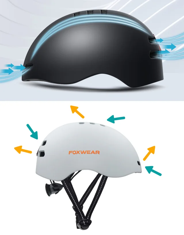 ヘルメットの前後とトップに通気孔を配し、エアロダイナミクスを追求、空気抵抗を軽減し通気性を高めます。暑い夏のライドに最適な設計です。